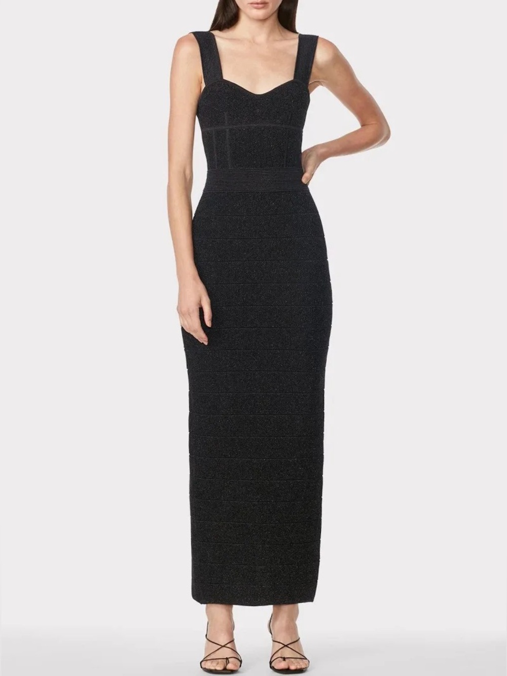 Hervé Léger Textured Lurex Sweetheart Gown Black Metallic NWT